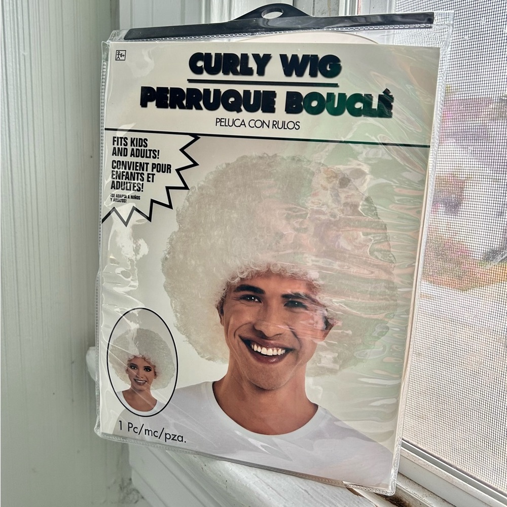 White Curly Wig - Perfect for Costume, Halloween, Sports, Concert, etc!